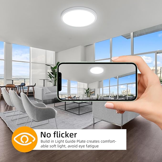 Hlite 4pack 12 inch Flush Mount LED Ceiling Light Fixture,24W 2400LM Super Slim Light Fixtures Ceiling Mount 3000K/4000K/5000K 3CCT Selectable,Light Fixtures for Kitchen,Bedroom(White)
