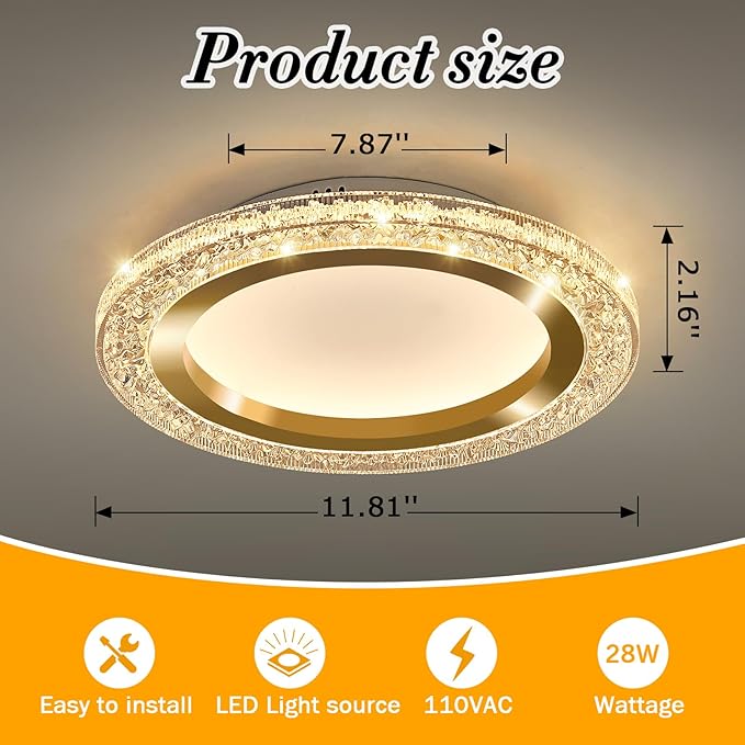 UOFUS 28W Gold LED Flush Mount Ceiling Light 12inch Modern Round Ceiling Light Fixture 3000K-6000K Super Bright Circle Ceiling Lamp for Bedroom Kitchen Bathroom Entryway Hallway Stairwell