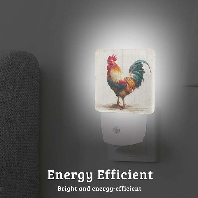 Charming Rooster Night Light, Plug-into Wall Nightlight with Dusk to Dawn Sensor, Energy Efficient Lamp for Bedroom/Bathroom/Kitchen/Hallway/Stairs