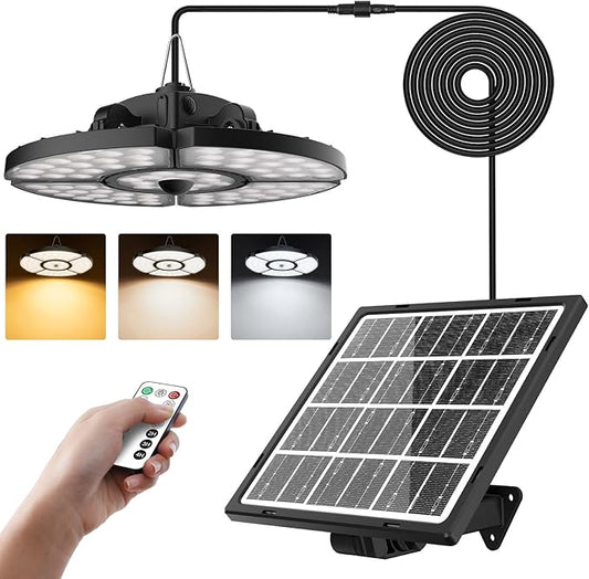 CLY Solar Lights for Shed Motion Sensor Pendant Light, 2700K-6500K Remote Control Timer Memory Function Hanging Shed Lights Indoor Outdoor for Garage Barn Patio Gazebo