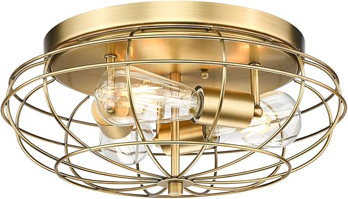 Innovations Lighting 510-3C-BB Providence 3-Light Dimmable Flush Mount Ceiling Light Fixture with Metal Guard Cage for Entryway, Kitchen, Bedroom, Bathroom, Office, or Closet - 15'' - Brushed Brass