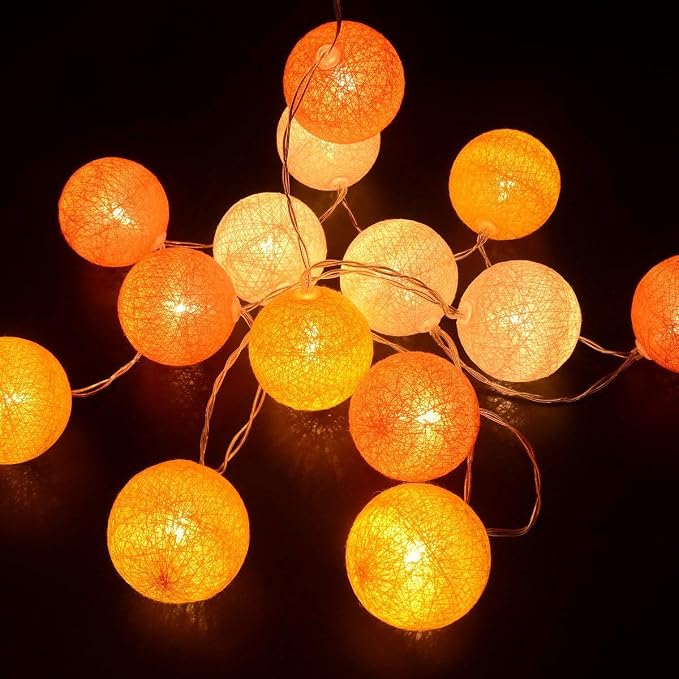 Gardeningwill 3M/10Ft 30 Yellow Orange White Ball LED Battery Operated String Fairy Light