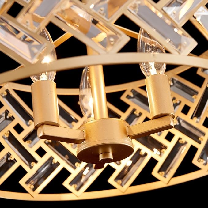 AGV LIGHTING Gold Semi Flush Mount Ceiling Light Fixture, Crystal Chandelier Ceiling Lighting Fixture for Bedroom, Kitchen, Hallway