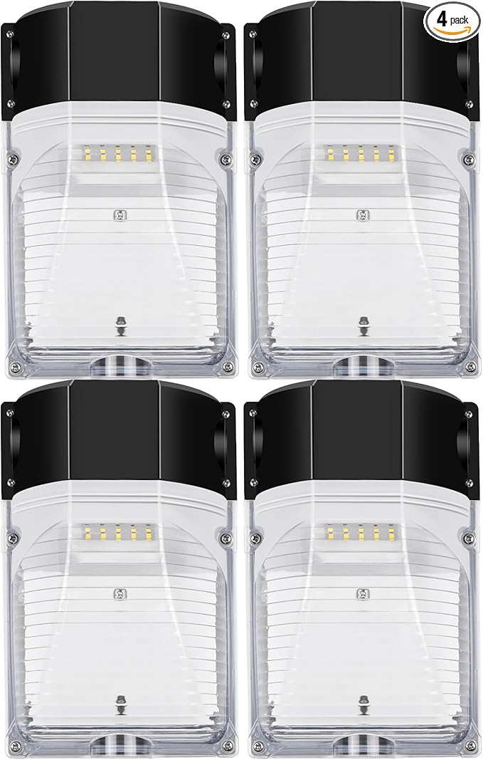 hykolity 30W LED Wall Pack Light with Photocell, 3450LM 5000K Daylight Dusk to Dawn 120V Outdoor Wall Mount Light, 150-250W MH/HPS Replacement, Waterproof Security Lighting - 4 Pack