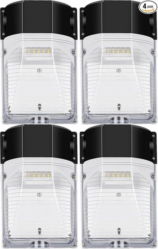 hykolity 30W LED Wall Pack Light with Photocell, 3450LM 5000K Daylight Dusk to Dawn 120V Outdoor Wall Mount Light, 150-250W MH/HPS Replacement, Waterproof Security Lighting - 4 Pack