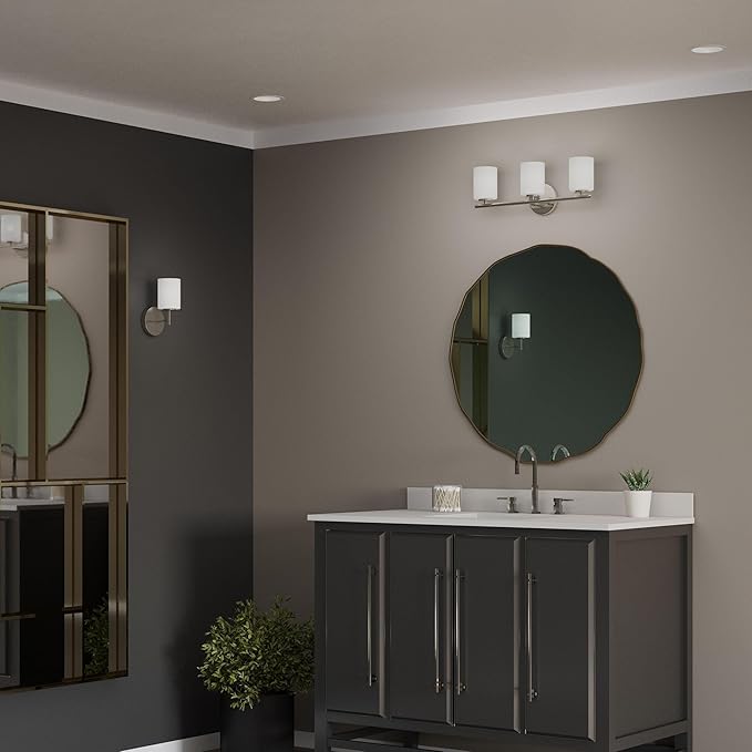 Replay Collection 3-Light Etched White Glass Modern Bath Vanity Light Brushed Nickel