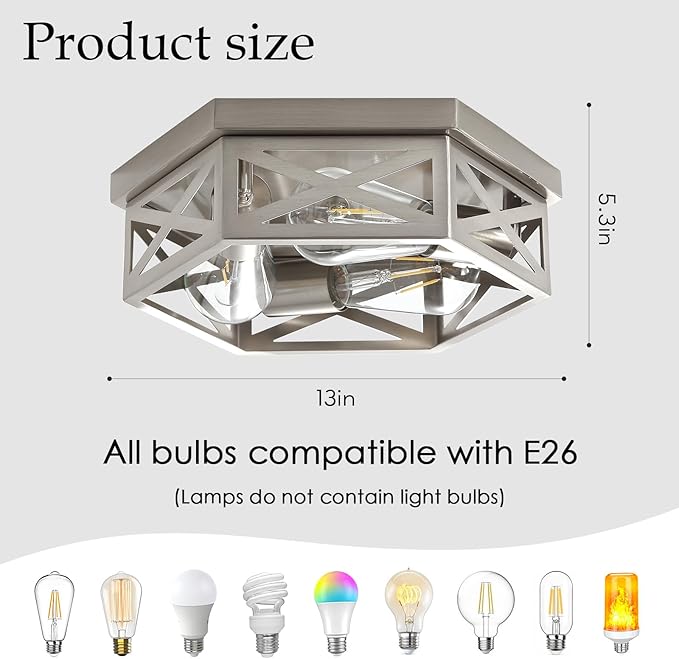 Industrial 3-Light Semi Flush Mount Ceiling Light Fixture,Moder Brushed Nickel Sputnik Ceiling Lighting,Farmhouse Chandelier E26 Base Pendant Lamp