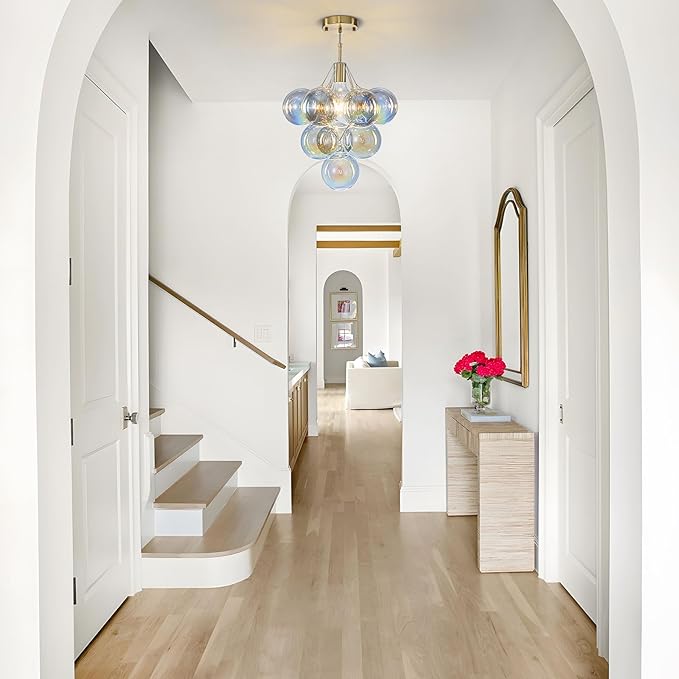 GoYeel Dining Room Light Fixtures Gold 14.17", Colorful Bubble Chandelier Modern Glass Ceiling Light for Hallway Entryway Foyer Bedroom Kitchen, with 10 Chromatic Globes, Include E26 Bulb