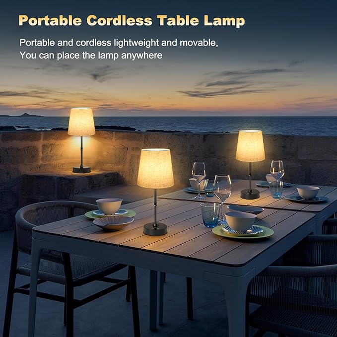 Wowag Cordless Table Lamp,5000mAh Rechargeable Battery Operated Desk Lamp,3 Colors & 7 RGB Stepless Dimmable,Portable Wireless Touch Bedside Night Light for Restaurant,Home,Decor Party,Flaxen Shade