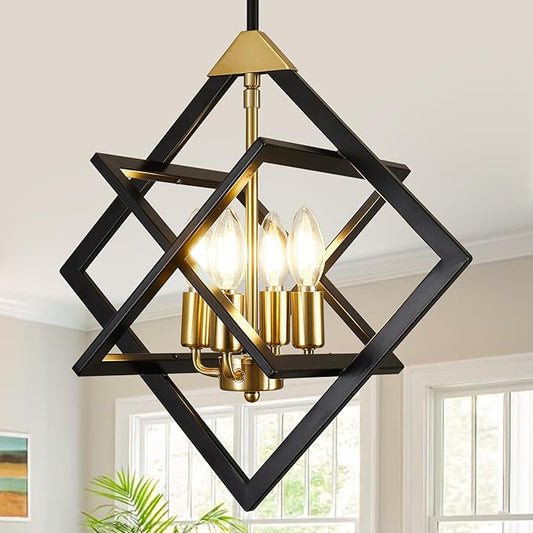 18" Modern Pendant Lights Kitchen Island, 4-Light Black and Gold Pendant Light Fixtures, Farmhouse Chandelier Kitchen Island Lighting, Industrial Hanging Pendant Lights for Kitchen Island Entryway