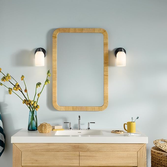 Kichler Shae 5" 1-Light Wall Sconce Modern Bathroom Vanity Light Fixture with White Opal Glass in Black for Mirror, Hallway, Fireplace (8.25" H x 5" W), 55200BK