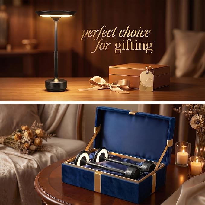 Rechargeable Cordless Table Lamp Set of 2, Portable Battery Operated LED Table Light, 3 Color Stepless Dimming with Touch Sensor for Outdoor Restaurant Dining Room Bedroom Living Room,Black