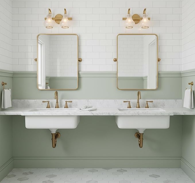 Savoy House 8-4417-2-322 Adams Modern Vintage Traditional White Strie Glass Bathroom Vanity Wall Light, 2-Light 120 Total Watts, 9" H x 16" W, Warm Brass