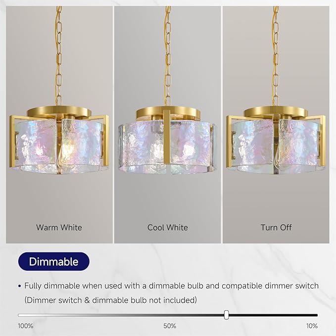 Gold Glass Chandelier for Dining Room,3 Light Pendant Lighting Modern Kitchen Chandeliers Over Table Drum Light Fixture Ceiling Hanging Round Chandelier for Bedroom Living room Entryway Foyer Bathroom