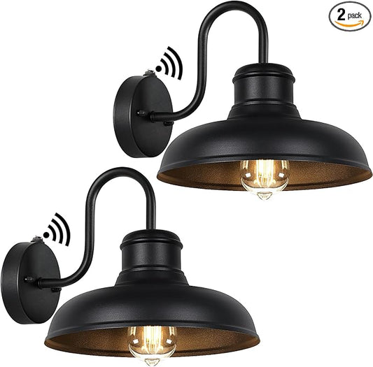 TOBUSA 2-Pack Dusk to Dawn Outdoor Wall Lights, Farmhouse Gooseneck Barn Lights Waterproof, 11.5'' Matte Black Outside Wall Sconces for House, Porch, Garage