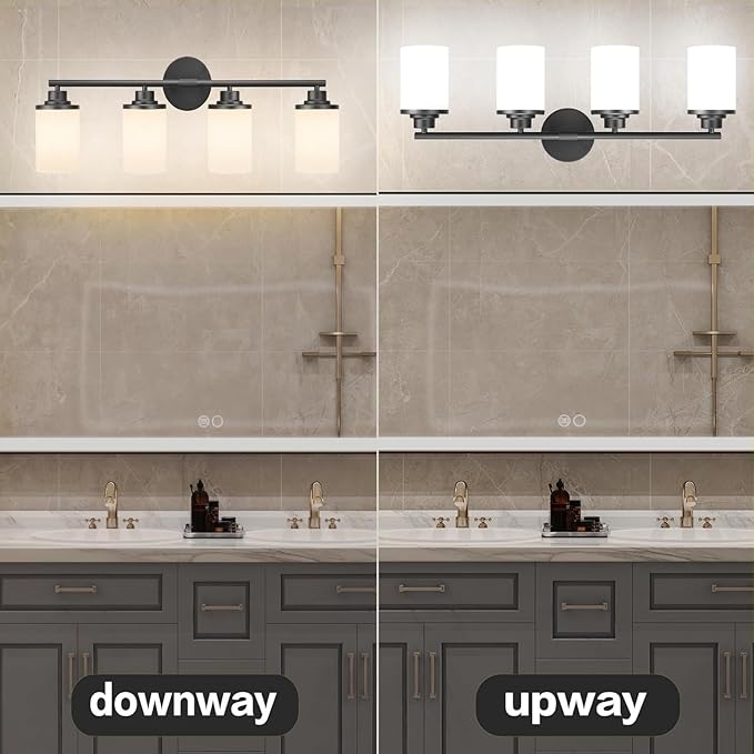 Bathroom Light Fixtures,Matte Black Bathroom Lights,4-Light Vanity Light Over Mirror,Modern Vanity Light Fixture with Frosted Glass