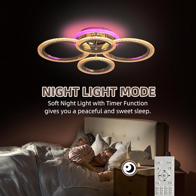 Modern Ceiling Light,50W Flush Mount Ceiling Lights,Dimmable lampara de techo para sala,4 Rings Lighting Fixture Ceiling Lamps for Living Room, Bedroom,Kitchen,Laundry Room,3000-6000K,Chrome