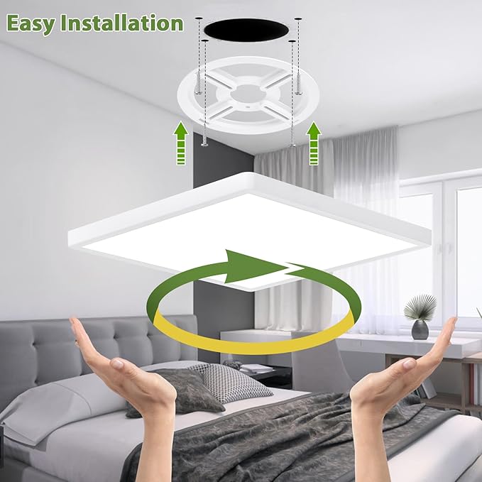 12 Inch 24W LED Flush Mount Ceiling Light Fixtures, 3000K/4000K/6000K Adjustable Square LED Ceiling Light, 2800LM Flat Panel Ceiling Light Fixture for Hallway, Kitchen, Bedroom (White-6 Pack)
