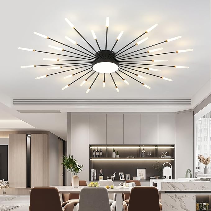 ziidoo Modern Ceiling Light,30+1 Lights Metal Firework Designed Chic Led Lighting Fixture for Farmhouse Kitchen Dining Room Bedroom Hallway Living Room (Black)