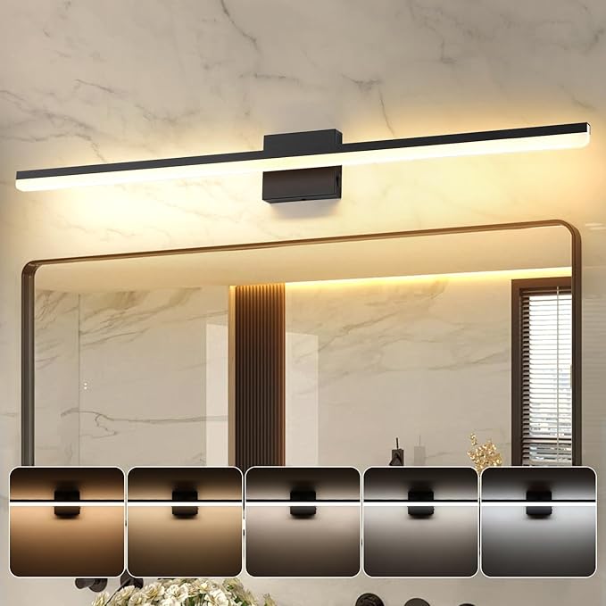 LED Modern Bathroom Vanity Light Fixtures 30W Dimmable 5CCT Vanity Light Bar Over Mirror Matte Black Wall Light for Bathroom 39.4 inch Long 110V AC ETL Certificated