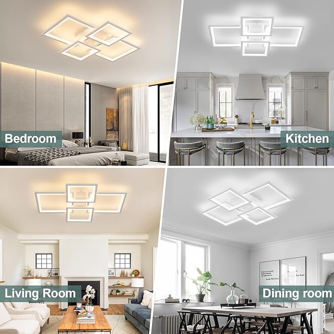 EIDISUNY Modern LED Ceiling Light, Square LED Flush Mount Ceiling Light, Dimmable Kitchen Light Fixtures with Remote&APP, Close to Ceiling Lighting Fixture for Dining Room Kitchen Living Room Bedroom