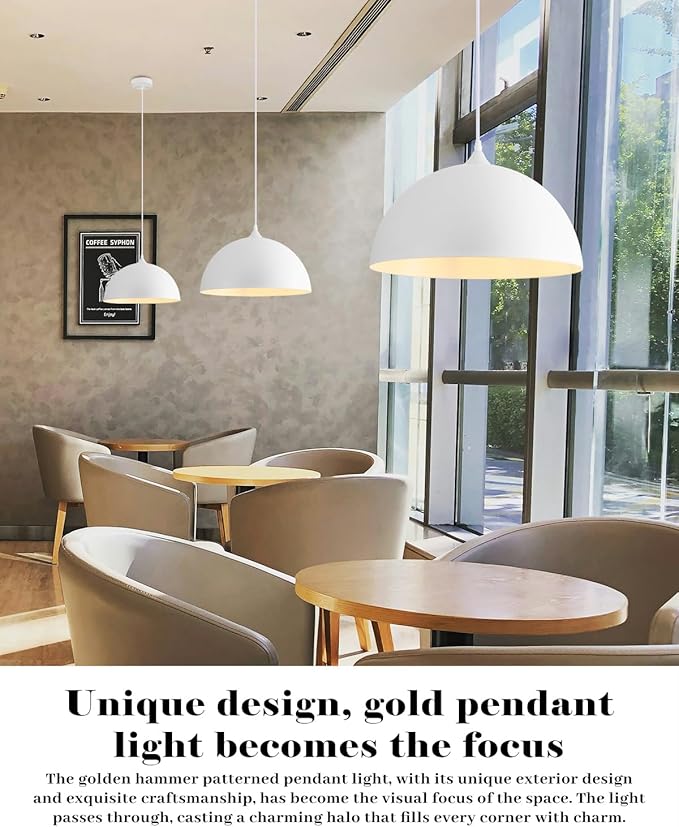 Oversize White Pendant Lights Kitchen Island, 16 Inch White Dome Pendant Light, Modern Farmhouse Pendant Light for Kitchen Island, Dining Room, Cafe, Bar, 3 Packs