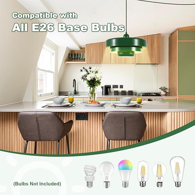 Industrial Vintage Green Plug-in Pendant Light, Adjustable Hanging Lamp with Metal Shade & Switch, No Hardwire Ceiling Light for Kitchen, Living Room, Office, Bar, Farmhouse