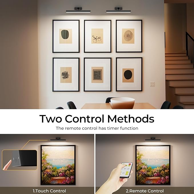 Afyuol Picture Lights for Wall, Battery Operated Gallery Light 16in for Paintings CCT Dimmable Recharging Battery Wall Lamp with Remote Control for Living Room Dartboard Art Bathroom 2PCS