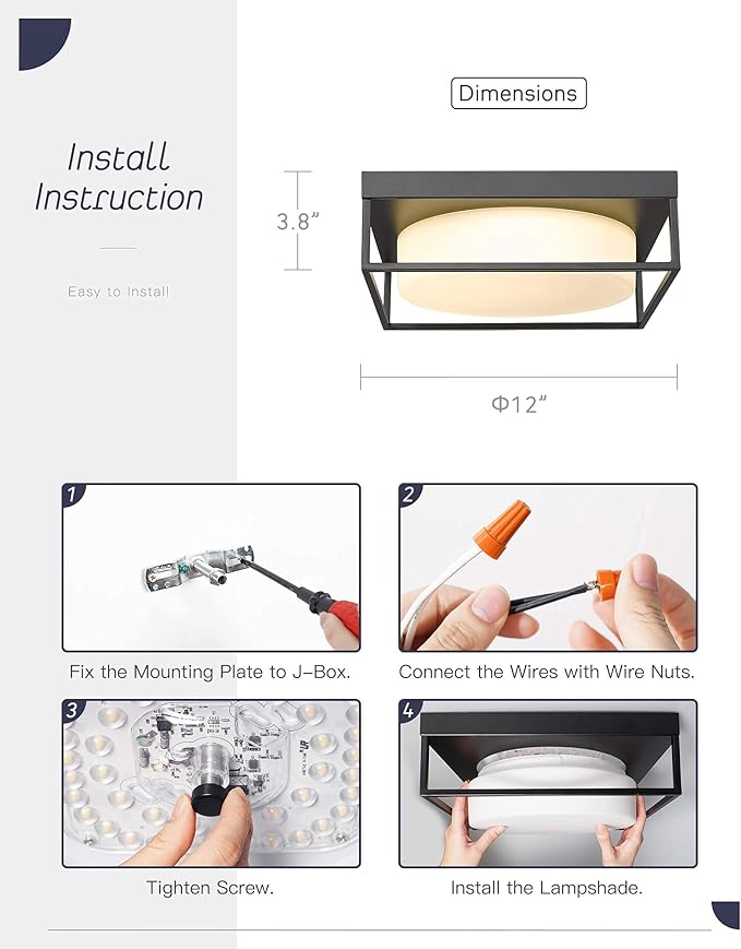 12 Inch Flush Mount Ceiling Light 3-Pack, Modern Black Ceiling Light Hallway Light Fixture LED 24W 950 Lumen Dimmable 3000K, Square Ceiling Lamp for Bedroom Kitchen Entryway Laundry Cloak Room