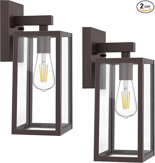 MAXvolador Outdoor Wall Sconce, Exterior Waterproof Wall Lantern Light Fixture, Dark Chocolate Porch Light Glass, Anti-Rust E26 Patio Lighting, 2 Pack