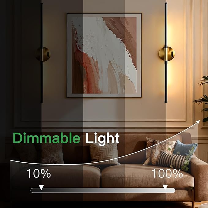 Battery Operated Wall Sconces with Remote, Dimmable Wall Sconces Set of 2, 3000K/4500K/6000K, 360° Rotate, Rechargeable Wall Lights for Living Room Bedroom Hallway
