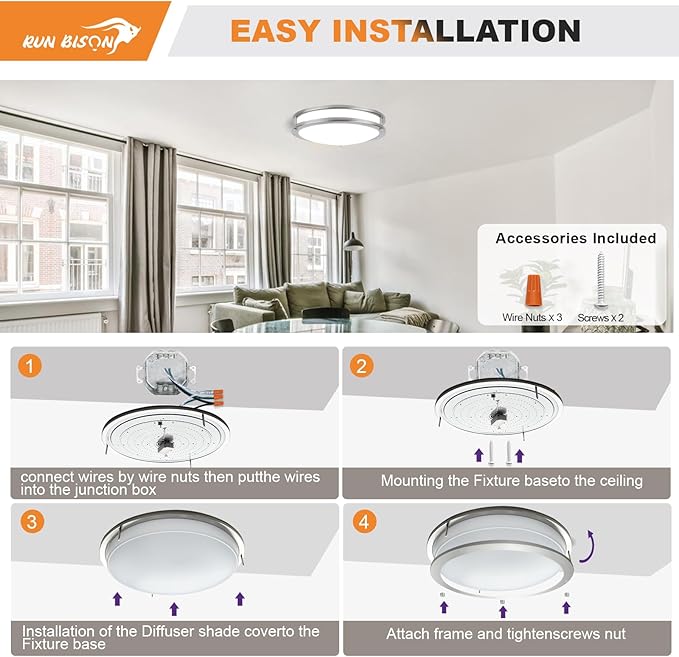 14IN Double Ring LED Ceiling Light Fixture, 21W, 1600LM, with 5CCT 2700K-5000K Adjustable, Dimmable Flush Mount Light Fixture for Hallway, Bedroom, Kitchen, ETL Listed - 4PK