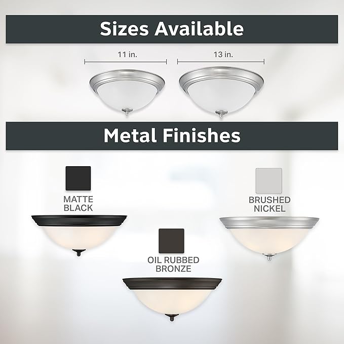 Designers Fountain Flush Mount Ceiling Light, 2-Pack, 13 Inch Frosted Glass Lighting Fixture for Kitchen, Bedroom, Bathroom, and Hallway, LED Bulbs Not Included, Brushed Nickel