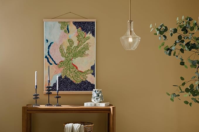 Everly 15.25" 1-Light Bell Pendant with Clear Seeded Glass in Brushed Natural Brass, for a Kitchen Island, Dining Nook, or Home Bar, (15.25" x 10.5") 42141NBRCS