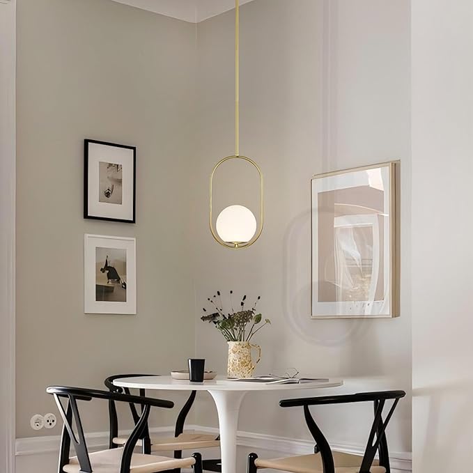 Alighting Gold Globe Pendant Lights Kitchen Island | Mid-Century Modern E12 Pendant Light Fixtures for Dining Room, Bedroom, Entryway, Commercial Spaces, Adjustable Length with 5.9" Glass Shade