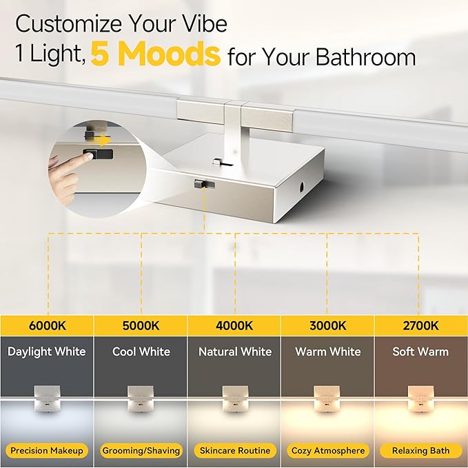 48 Inch Brushed Nickel Bathroom Vanity Light, Built-in Dimmer 2700K-6000K 2100LM LED, 360° Rotatable Bathroom Lights Over Mirror for Makeup, Shaving, Restroom, Powder Room ETL FCC