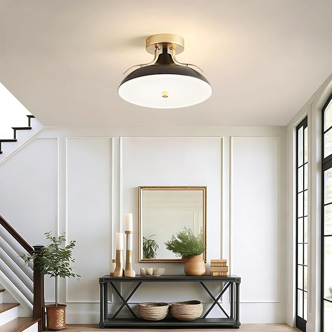 OKELI Dimmable LED Ceiling Light Fixture, 5CCT 2700K–6000K Modern Semi Flush Mount Ceiling Light, 24W Black Gold Close to Ceiling Lamp for Kitchen Bedroom Hallway Entryway Laundry Room, 11.8 Inch