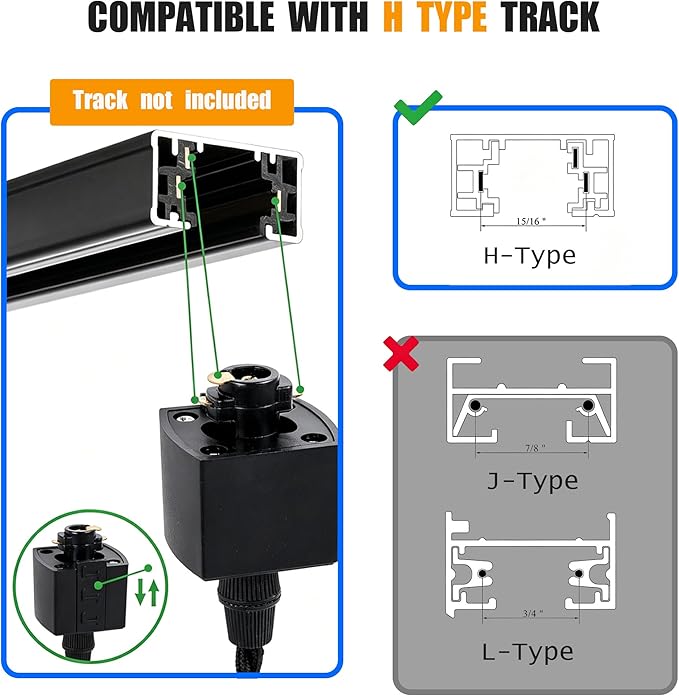 H Track Pendant Lights, H Type Track Lighting Pendants Lights Fixtures with E26 Lamp Holder, Retro Vintage Style, Max Length 39.37 inch, Black 3 Pack(Bulbs Not Included)