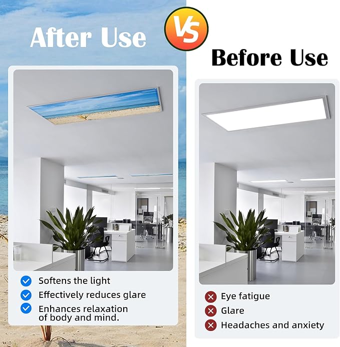ANGSYLTH 8 Pcs Fluorescent Light Covers - 4 x 2 Feet Covers for Ceiling Lights, Magnetic Light Filters for Classroom, Office, Hospitals, Home (Summer - Beach)