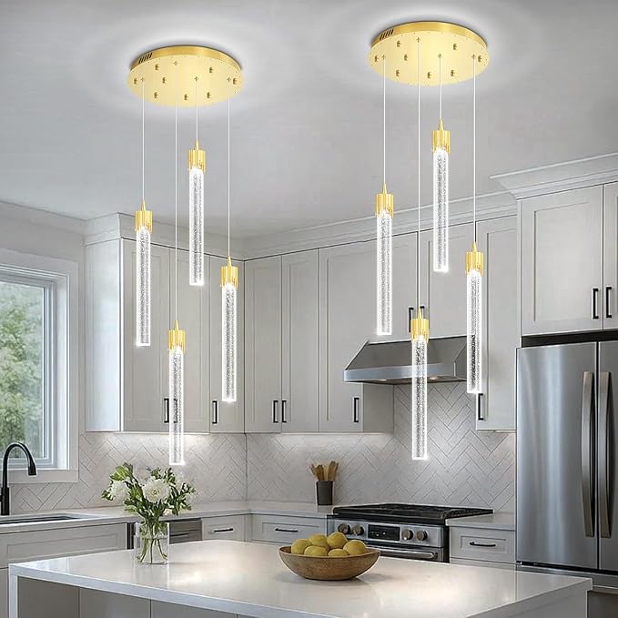 ykolupty 4-Light Pendant Lights Kitchen Island Mini Chandelier,Modern Gold Pendant Light with Remote Control,Teardrop Hanging Light Fixture for Dining Room Hallway