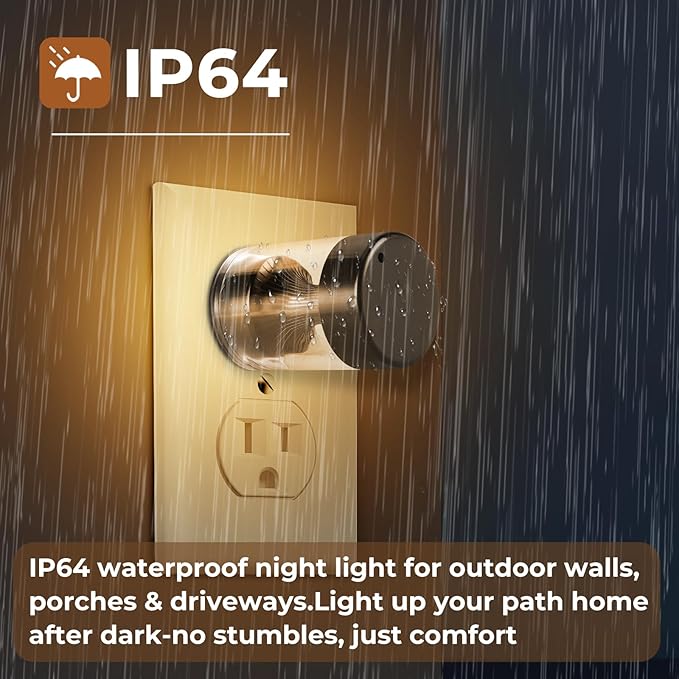2 Pack Dimmable LED Night Light,Touch Control & 3-Color Temperature (3000K-5000K) Plug-in Wall Nightlight with Dusk to Dawn Sensor,Stepless Dimming100%-10%, IP65 Waterproof for Bathroom Hallway Stairs