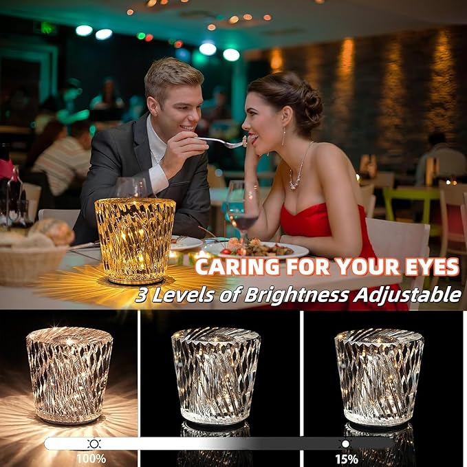 Crystal Diamond Table Lamp USB Charging Touch Lamp K9 Crystal Table Lamp with 3 Color, Diamond Lamp for Nightstand Bedroom Livng Room Decor Christmas Gifts (Style C, 3 Color)