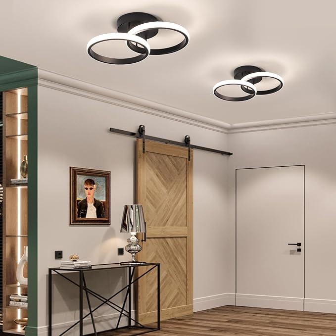 CANEOE Round Modern Led Ceiling Light Fixtures, 4500K Neutral Light Hallway Light Fixtures Ceiling, Bathroom Close to Ceiling Lights for Corridor Stair Aisle Lamps (Black, 1 Pack)