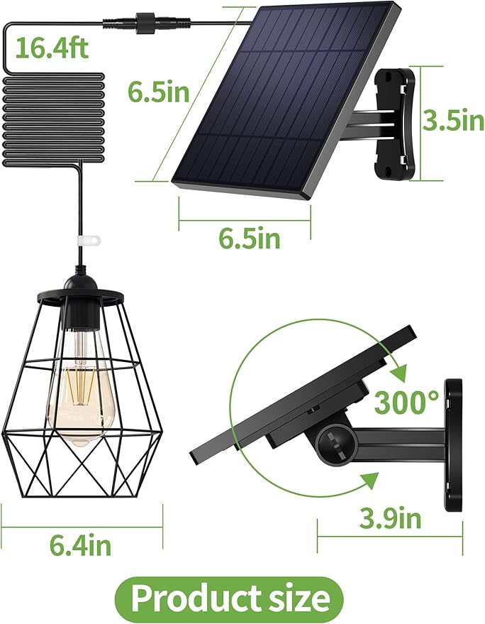 intelamp Solar Pendant Lights Indoor Outdoor, 4000mAh Gazebo Shed Chandeliers with Remote Dust to Dawn Mode 16.4Ft Hanging Lighting Interior for Outside Barns Toolsheds Chicken Coop