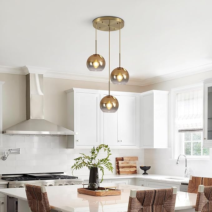 2 Pack Amber Glass Shades Globes, Glass Lamp Shade Covers Replacements, 1.65 in Fitter 5.1 in Height 5.9 in Diameter Lampshades for Light Fixtures Chandelier Wall Sconces Pendant Lights
