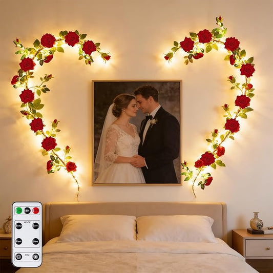 GOESWELL Rose Flowers Vines Garland Lights: 6FT Artificial Flower Vine Lights for Room Wall Decor - Fake Red Roses Hanging Vine Light Indoor for Wedding Arch Backdrop Decorations