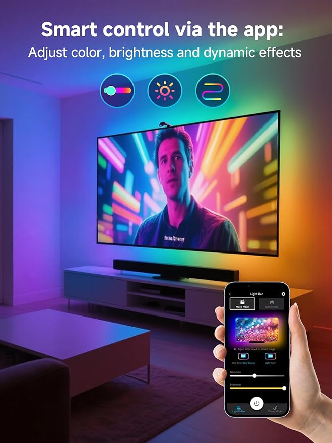 GIPOYENT TV LED Lights with Camera, 20.34FT RGB Lights That Change with for 65-100 InTV, Music Sync LED Strip Lights with Smart App Control - RGB Color Changing Light Strip for Bedroom