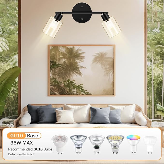 BoostArea Modern 2 Way Black Ceiling Spot Light With Glass Shade and Flexibly Rotatable Head - Perfect for Kitchen, Dining Room, Bedroom, Hallway