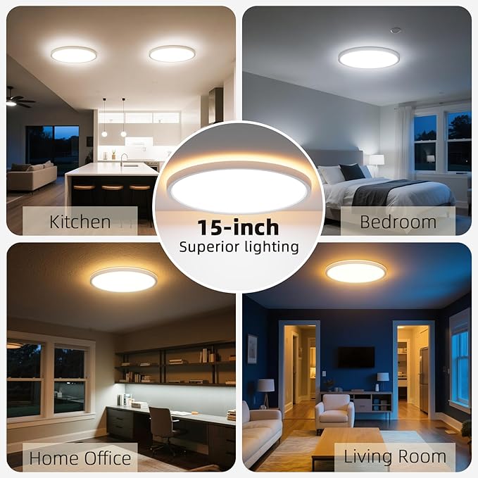 15 Inch LED Flush Mount Ceiling Light Fixture with Night Light, 30W 3000LM, 5CCT (2700K- 6500K) & Dimmable, White Round Ceiling Light for Bedroom, Kitchen