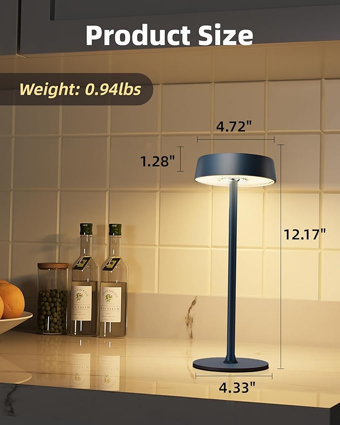 Cordless Lamp, Rechargeable Table Lamp, Battery Operated, RGB Dimmable Touch Control, 3 Color Temperatures, LED Memory Function, Portable Outdoor Waterproof, Restaurant Dining Patio Kitchen, Blue 1Pc